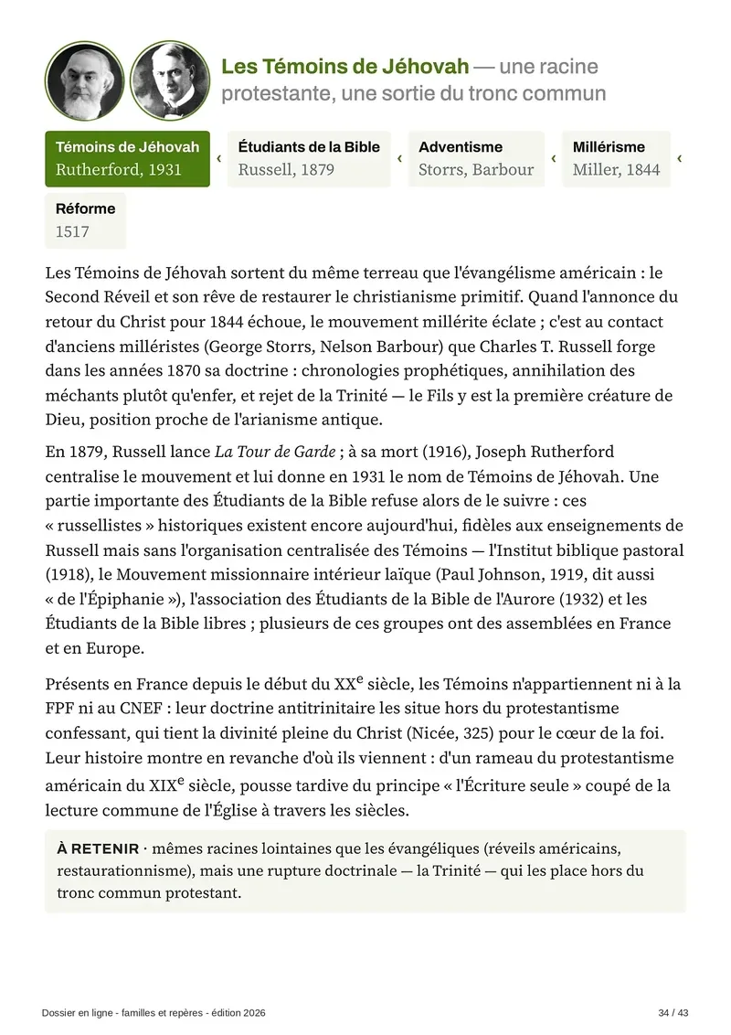 Repère comparatif : les Témoins de Jéhovah